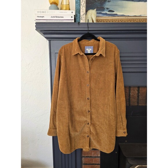 LL Bean Wide Whale Corduroy Shirt Jacket Shacket Womens XL Brown Button Up Front - Picture 1 of 9